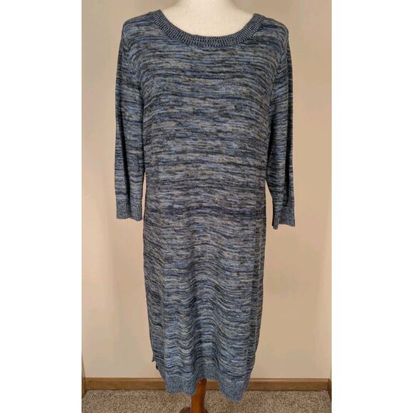 J.Jill Linen Cotton Tunic Sweater Dress 3/4 Sleeve Slits Heather Blue Size Large - Picture 2 of 11